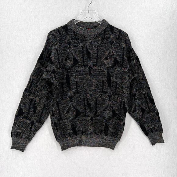 COLLEZIONE PERTE COLORE Vintage Sweater Mens Gray Black Multi Crew neck 80s - Picture 1 of 10